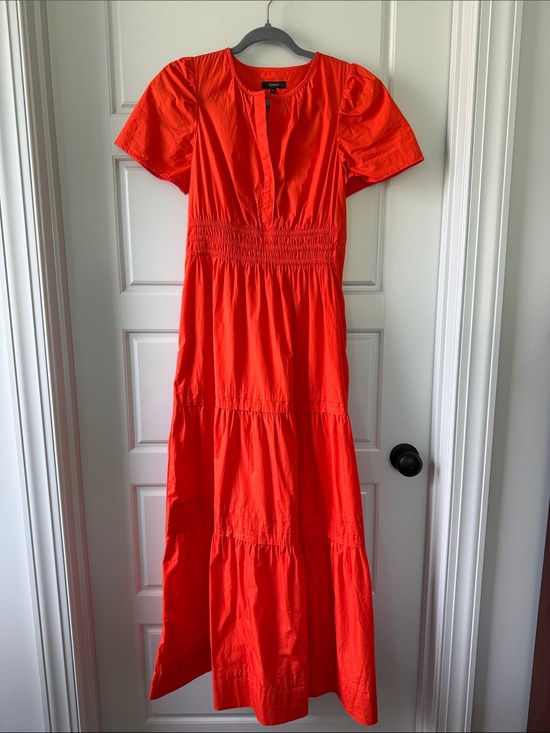 Quince Dresses & Skirts - Quince Organic Cotton Poplin Tiered Maxi Dress size XS Vermillion Red